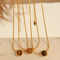 Wholesale Jewelry Vintage Style Simple Style Round 304 Stainless Steel Tiger Eye 18K Gold Plated Polishing Inlay Jewelry Set main image 3