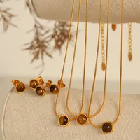 Wholesale Jewelry Vintage Style Simple Style Round 304 Stainless Steel Tiger Eye 18K Gold Plated Polishing Inlay Jewelry Set main image 1