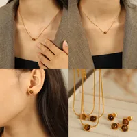 Wholesale Jewelry Vintage Style Simple Style Round 304 Stainless Steel Tiger Eye 18K Gold Plated Polishing Inlay Jewelry Set main image 5