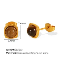 Wholesale Jewelry Vintage Style Simple Style Round 304 Stainless Steel Tiger Eye 18K Gold Plated Polishing Inlay Jewelry Set sku image 1