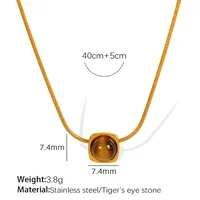 Wholesale Jewelry Vintage Style Simple Style Round 304 Stainless Steel Tiger Eye 18K Gold Plated Polishing Inlay Jewelry Set sku image 2