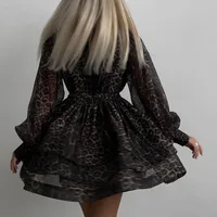 Women's Chiffon Dress Streetwear Turndown Printing Long Sleeve Leopard Above Knee Casual Holiday main image 2