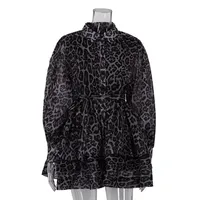 Women's Chiffon Dress Streetwear Turndown Printing Long Sleeve Leopard Above Knee Casual Holiday main image 4