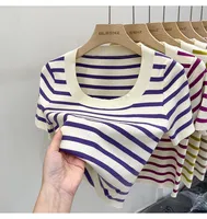 Women's Knitwear Short Sleeve Sweaters & Cardigans Casual Preppy Style Stripe main image 2