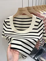 Women's Knitwear Short Sleeve Sweaters & Cardigans Casual Preppy Style Stripe sku image 6