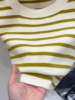 Women's Knitwear Short Sleeve Sweaters & Cardigans Casual Preppy Style Stripe sku image 4