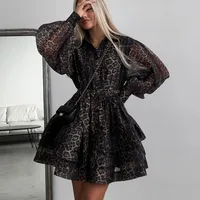 Women's Chiffon Dress Streetwear Turndown Printing Long Sleeve Leopard Above Knee Casual Holiday main image 3