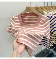 Women's Knitwear Short Sleeve Sweaters & Cardigans Casual Preppy Style Stripe main image 3