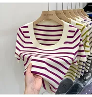 Women's Knitwear Short Sleeve Sweaters & Cardigans Casual Preppy Style Stripe main image 4