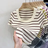 Women's Knitwear Short Sleeve Sweaters & Cardigans Casual Preppy Style Stripe sku image 7