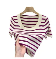 Women's Knitwear Short Sleeve Sweaters & Cardigans Casual Preppy Style Stripe main image 5