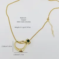 Copper 18K Gold Plated Inlay Poker Heart Shape Zircon Pendant Necklace main image 2