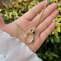 Copper 18K Gold Plated Inlay Poker Heart Shape Zircon Pendant Necklace sku image 1
