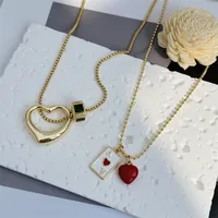 Copper 18K Gold Plated Inlay Poker Heart Shape Zircon Pendant Necklace main image 3