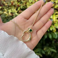 Copper 18K Gold Plated Inlay Poker Heart Shape Zircon Pendant Necklace main image 6