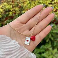 Copper 18K Gold Plated Inlay Poker Heart Shape Zircon Pendant Necklace sku image 2