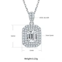 1 Piece 925 Sterling Silver Moissanite Rectangle Earrings Necklace main image 3