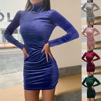 Fashion Long Sleeve Slim Fit Dress  Autumn And Winter New High Collar Shrink Fold Suede Shrink Fold Dress main image 1