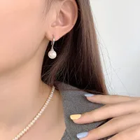 1 Pair White Gold Plated 925 Sterling Silver Pearl Geometric Drop Earrings main image 5