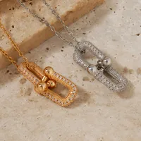 Wholesale Jewelry Elegant Cute Shiny Geometric 304 Stainless Steel Copper Zircon K Gold Plated Rhodium Plated Inlay Pendant Necklace main image 3