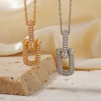 Wholesale Jewelry Elegant Cute Shiny Geometric 304 Stainless Steel Copper Zircon K Gold Plated Rhodium Plated Inlay Pendant Necklace main image 1