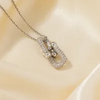 Wholesale Jewelry Elegant Cute Shiny Geometric 304 Stainless Steel Copper Zircon K Gold Plated Rhodium Plated Inlay Pendant Necklace main image 6