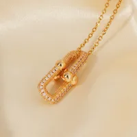 Wholesale Jewelry Elegant Cute Shiny Geometric 304 Stainless Steel Copper Zircon K Gold Plated Rhodium Plated Inlay Pendant Necklace main image 5