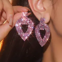 1 Pair Wedding Shiny Geometric Rhinestone Copper Drop Earrings sku image 1