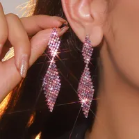 1 Pair Wedding Shiny Geometric Rhinestone Copper Drop Earrings sku image 4