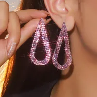 1 Pair Wedding Shiny Geometric Rhinestone Copper Drop Earrings sku image 3