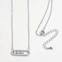Sterling Silver Plated Zircon Inlay Geometric Pendant Necklace main image 3