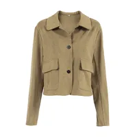 Women's Streetwear Solid Color Faux Suede Single Breasted Casual Jacket main image 3