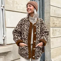 Women's Streetwear Leopard Single Breasted Coat Polar Fleece Coat main image 2