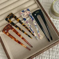 Women's Retro Simple Style U Shape Acetic Acid Sheets Inlay Rhinestones Hair Sticks main image 4