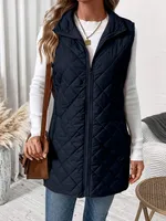Women's Casual Solid Color Zipper Coat Cotton Clothes Vest sku image 18