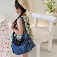 Women's Denim Solid Color Vintage Style Classic Style Square Zipper Shoulder Bag Crossbody Bag sku image 3