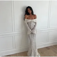 Women's Lace Dress Elegant Sexy Off Shoulder Hollow Out Long Sleeve Solid Color Lace Maxi Long Dress Wedding Festival main image 1
