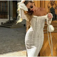 Women's Lace Dress Elegant Sexy Off Shoulder Hollow Out Long Sleeve Solid Color Lace Maxi Long Dress Wedding Festival main image 3