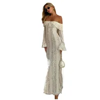 Women's Lace Dress Elegant Sexy Off Shoulder Hollow Out Long Sleeve Solid Color Lace Maxi Long Dress Wedding Festival main image 5