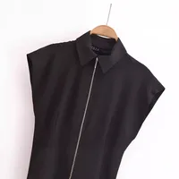 Women's Black Dress Elegant Turndown Sleeveless Solid Color Short Mini Dress Holiday Party main image 3
