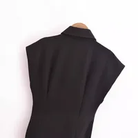 Women's Black Dress Elegant Turndown Sleeveless Solid Color Short Mini Dress Holiday Party main image 4