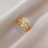Brass Gold Plated Geometric Letter Zircon Brass Rings main image 4