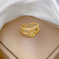 Brass Gold Plated Geometric Letter Zircon Brass Rings main image 5