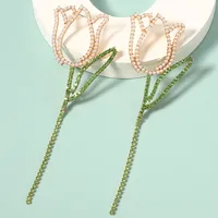 1 Pair Lady Flower Plating Zinc Alloy Artificial Rhinestones Artificial Pearls Drop Earrings main image 2