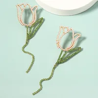 1 Pair Lady Flower Plating Zinc Alloy Artificial Rhinestones Artificial Pearls Drop Earrings main image 5