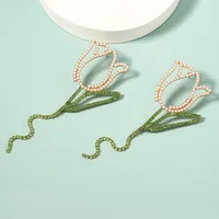 1 Pair Lady Flower Plating Zinc Alloy Artificial Rhinestones Artificial Pearls Drop Earrings main image 4