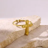 Wholesale Jewelry Casual Vintage Style Streetwear Cross 304 Stainless Steel 18K Gold Plated Open Rings main image 5