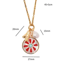 Copper Gold Plated Enamel Inlay Round Star Heart Shape Gem Pearl Pendant Necklace main image 2