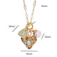 Copper Gold Plated Enamel Inlay Round Star Heart Shape Gem Pearl Pendant Necklace main image 6