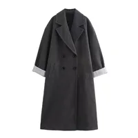 Women's Elegant Streetwear Solid Color Double Breasted Coat Woolen Coat sku image 6